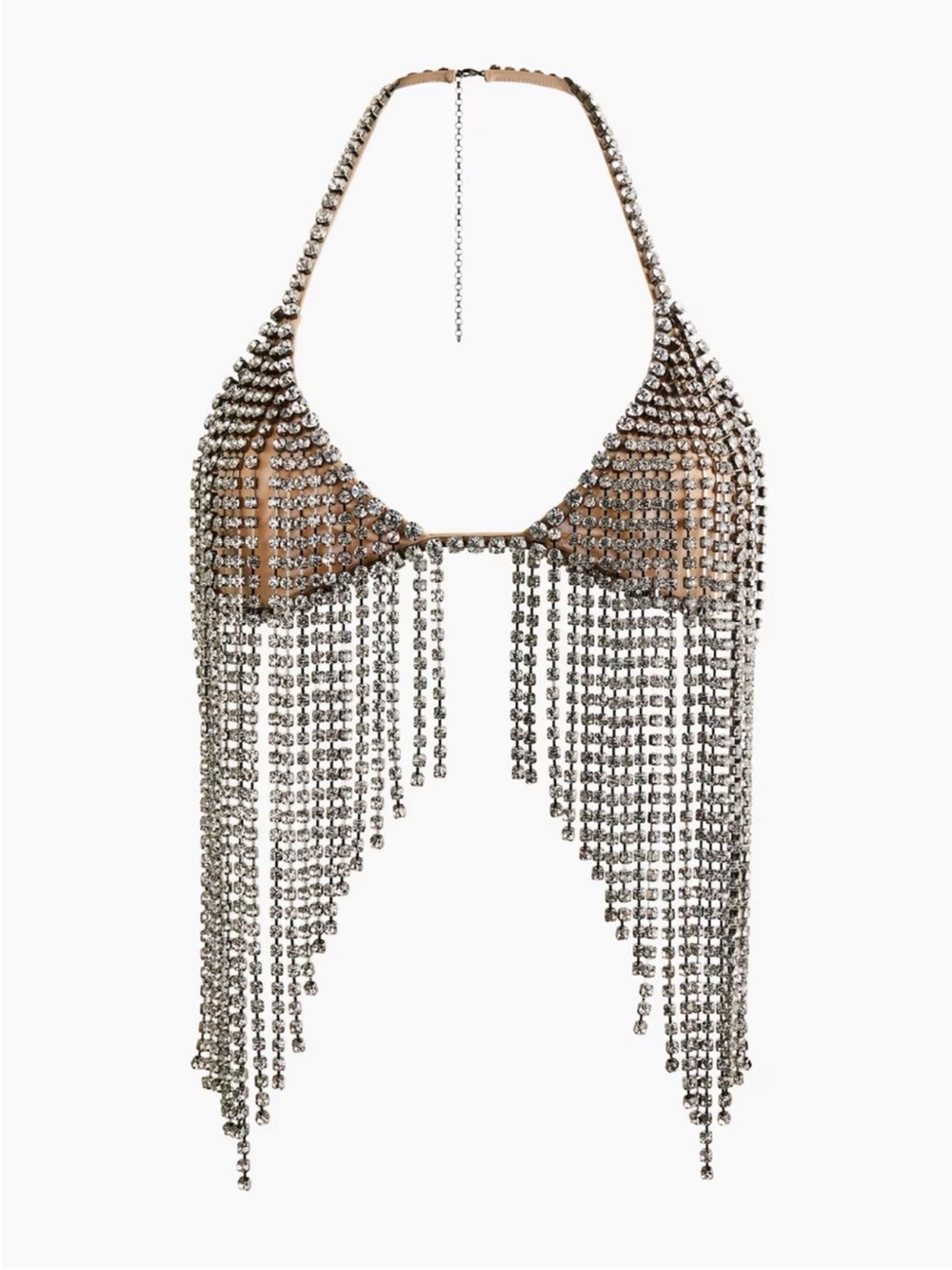 Stella McCartney Silver Crystal Fringe Halter Crop Top